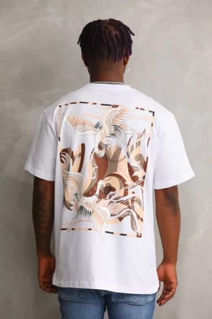 MYTHRIVA  Unisex Baskılı Oversize T-Shirt - Beyaz