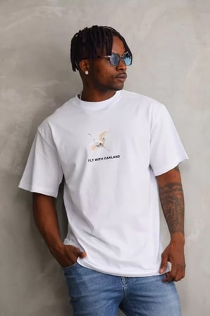 MYTHRIVA  Unisex Baskılı Oversize T-Shirt - Beyaz