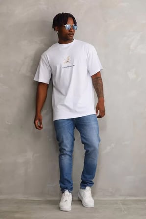 MYTHRIVA  Unisex Baskılı Oversize T-Shirt - Beyaz
