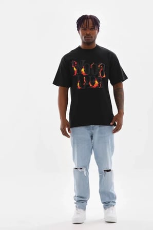 MYTHRIVA  Unisex Baskılı Oversize T-Shirt - Siyah