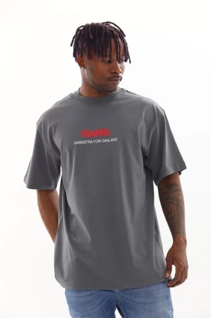 MYTHRIVA  Unisex Baskılı Oversize T-Shirt - Füme