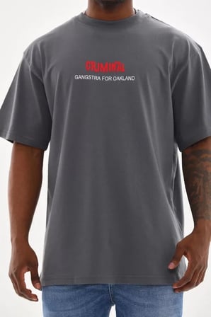 MYTHRIVA  Unisex Baskılı Oversize T-Shirt - Füme