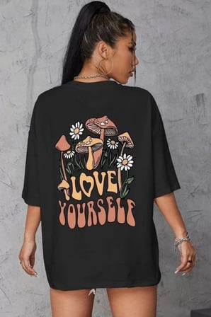 MYTHRIVA  Unisex Baskılı Oversize T-Shirt - Siyah