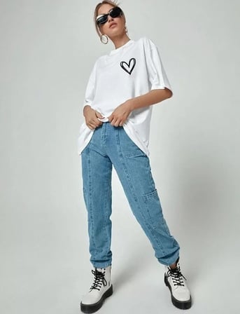 MYTHRIVA  Unisex Baskılı Oversize T-Shirt - Beyaz