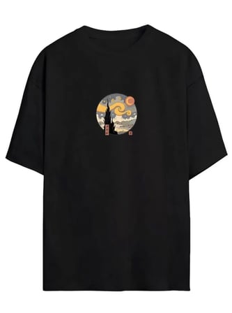 MYTHRIVA  Unisex Baskılı Oversize T-Shirt - Siyah