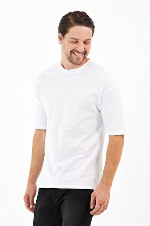 Unisex Pamuklu Turuncu Bisiklet Yaka Oversize T-shirt