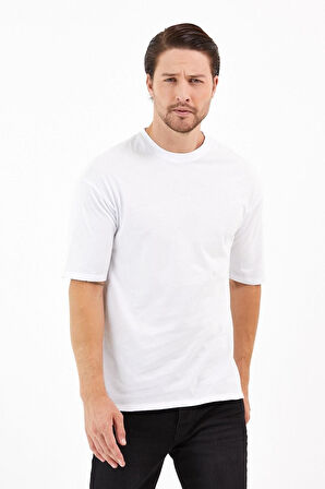 Unisex Pamuklu Turuncu Bisiklet Yaka Oversize T-shirt