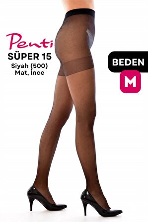 Penti Süper 15 Den Mat İnce Külotlu Çorap Siyah (500) -  2 Numara Medium