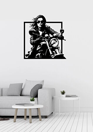 Moto Girl Figürlü Metal Dekoratif Tablo