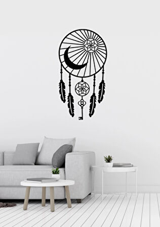 Hilal Anahtar Kuş Tüyü Motifli Siyah Metal Duvar Süsü