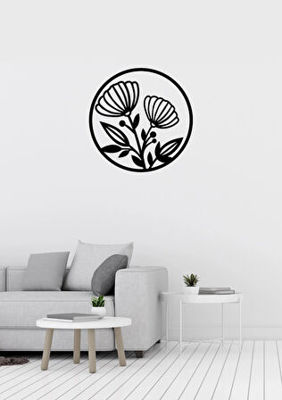 Çiçek Desenli Yuvarlak Dekoratif Metal Duvar Süsü