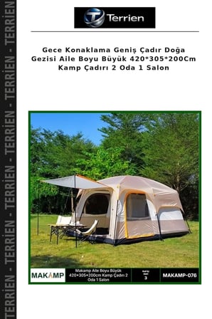 Gece Konaklama Geniş Çadır Doğa Gezisi Aile Boyu Büyük 420*305*200Cm Kamp Çadırı 2 Oda 1 Salon