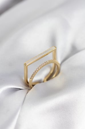 Gold Renk Sedefli Zirkon Taşlı 2'li Kadın Yüzük 5886