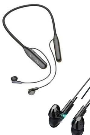 100 Saat Kablolu Boyun Askılı Dijital Göstergeli Bluetooth Kulaklığı