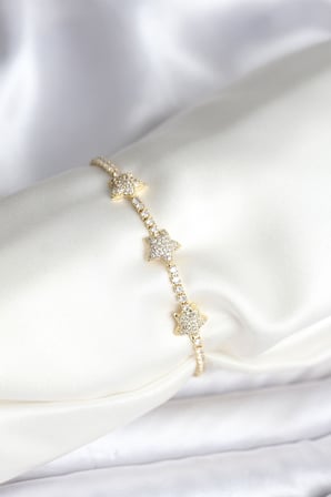 Yıldız Model Zirkon Taşlı Gold Renk Pirinç Su Yolu Kadın Bileklik 5886