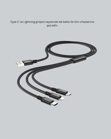 Çoklu USB Şarj Kablosu – 12m Hızlı Şarj 3A Güçlü Akım