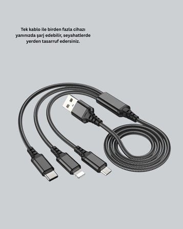 Çoklu USB Şarj Kablosu – 12m Hızlı Şarj 3A Güçlü Akım