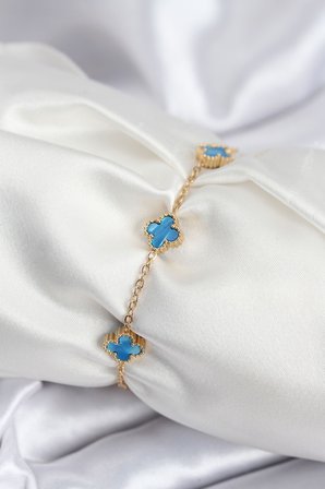 316L Çelik Gold Renk Buz Mavisi Baby Boy Yonca Kadın Bileklik 5886