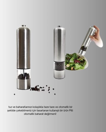Pilli Baharat Değirmeni Karabiber Tuz ve Baharat Öğütücü
