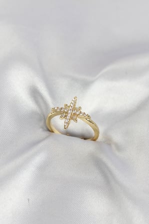 Pirinç Gold Renk Kutup Yıldızı Model Zirkon Taşlı Kadın Yüzük 5886