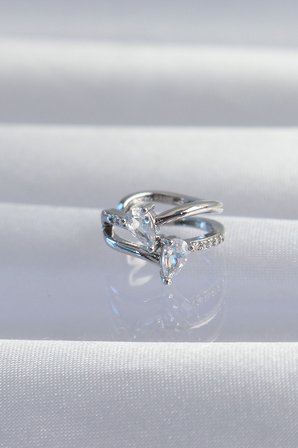 Pirinç Gümüş Renk Zirkon Taşlı Damla Earcuff Küpe 5886