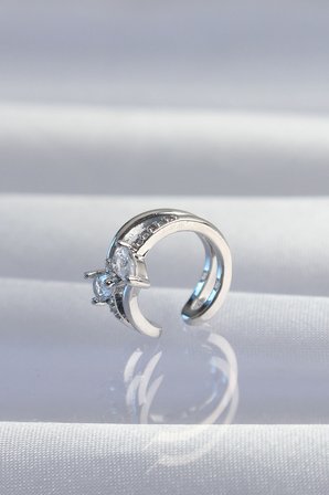 Pirinç Gümüş Renk Zirkon Taşlı Damla Earcuff Küpe 5886