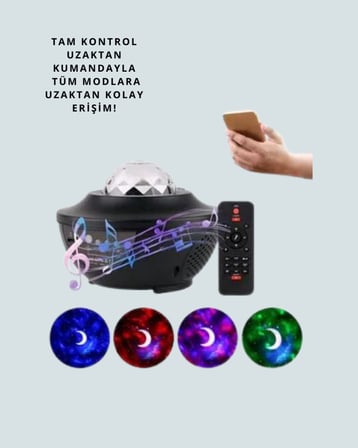 Sesle Etkileşimli Yıldız Projektörlü Gece Lambası – Bluetooth Hoparlörlü U