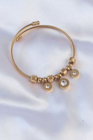 316L Çelik Gold Renk Zirkon Taşlı Model Charm Bileklik 5886