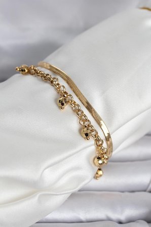 316L Çelik Gold Renk Dorika ve İtalyan Zincirli Model Kadın Bileklik 5886