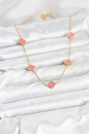 316L Çelik Zincir Gold Renk Pembe Baby Boy Yonca Kadın Kolye 5886