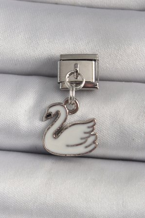 316L Çelik Gümüş Renk Sallantı Beyaz Kuğu Model Nomination Charm 5886
