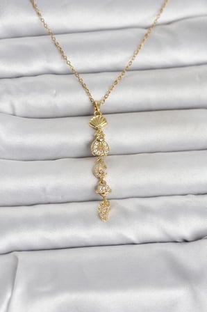 316L Çelik Gold Renk Deniz Temalı Y Model Zirkon Taşlı Kadın Kolye 5886