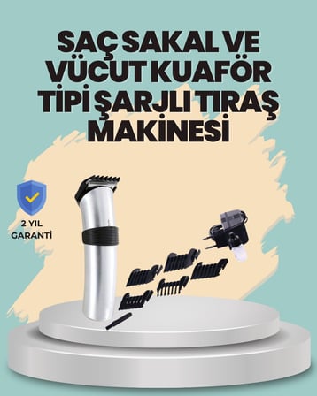 Profesyonel Erkek Tıraş Makinesi – Kablosuz Paslanmaz Bıçaklı ve Tam Aksesuar