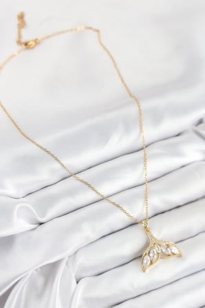 316L Çelik Zirkon Taşlı Balık Kuyruğu Model Gold Renk Kadın Kolye 5886