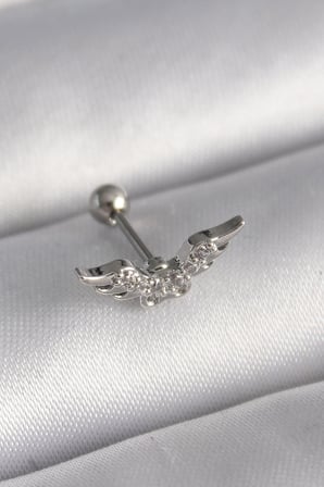 316L Çelik Gümüş Renk Zirkon Taş Detay Kanat Model Tragus Piercing 5886
