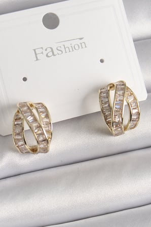 Pirinç Gold Renk Zirkon Taşlı Düğüm Halka Model Kadın Küpe 5886