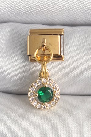 316L Çelik Gold Renk Sallantı Yeşil Zirkon Taşlı Nomination Charm 5886