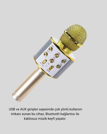 Karaoke Mikrofonu Bluetooth USB AUX Girişli Yankı Efektli