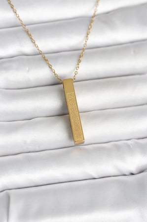 316L Çelik Gold Renk Ayetel Kürsi Yazılı Bar Çubuk Kolye 5886