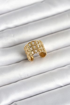316L Çelik Gold Renk Zincir Model Kadın Yüzük 5886