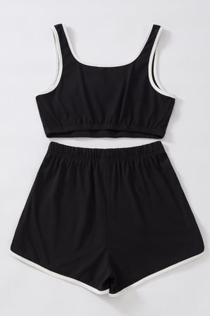 Kadın Siyah Askılı Crop Top ve Şortlu Gecelik Takım H110560