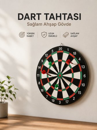 Evde Ofiste ve Oyun Alanlarında Kullanıma Uygun Sağlam Ahşap Gövdeli Dart Tahta