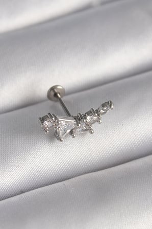 316L Çelik Gümüş Renk Zirkon Taşlı Tragus Piercing 5886
