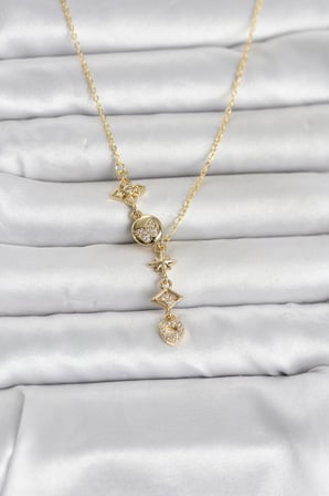 316L Çelik Gold Renk Zirkon Taşlı Y Kadın Kolye 5886