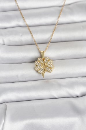 316L Çelik Gold Renk Açılabilir Yonca Model Zirkon Taşlı Kadın Kolye 5886