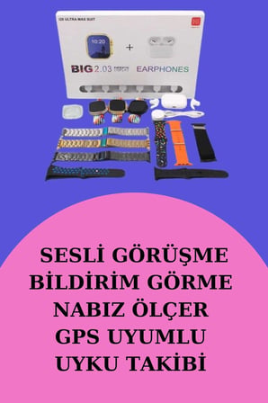 Akıllı Saat Bluetooth Kulaklık Hediyeli Bildirim Görme Sesli Görüşme Çoklu K
