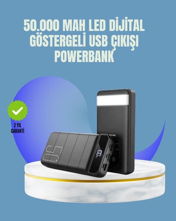 Tüm Cihazlarla Uyumlu 50.000 mAh Powerbank – Yüksek Kapasiteli LED Gösterge ve 