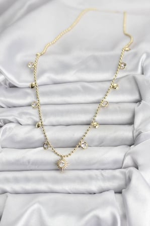 Zirkon Taşlı Kutup Yıldızı Model Pirinç Gold Renk Kadın Kolye 5886