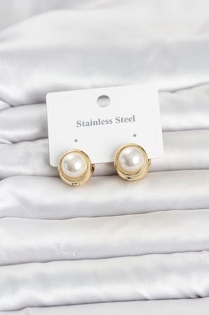 316L Çelik Gold Renk İncili Model Kadın Küpe 5886