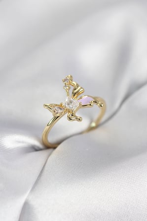 Gold Renk Kelebek Model Zirkon Taşlı Kadın Yüzük 5886